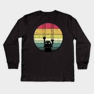 Scratch Cat Retro Sunset Grunge Distressed Cute Cat Kids Long Sleeve T-Shirt